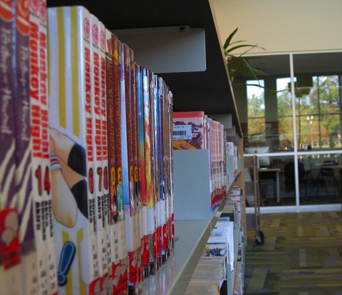 A beauty shot of one of the manga shelves in the Wakefield library. 