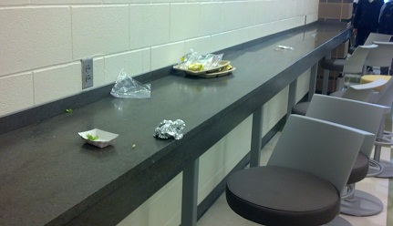 When the bell rings, items are discarded for the custodial staff to pick up. Clean up after yourself. 