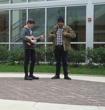 Todd Shapiro '15 and Ramiro Pena '15 jam out at the first AOL performance. 