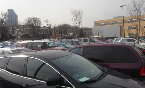 The lot is so full; it is a sea of cars with no asphalt in sight.