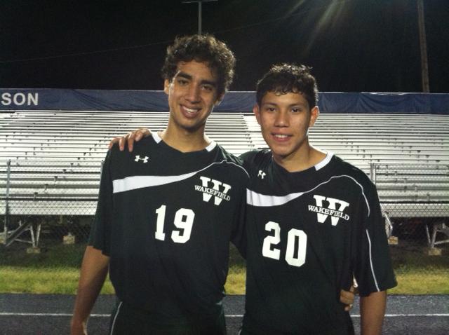 Blad and Danny at the second to last game of the season. They fought through the rain and thunder to help the team win in double overtime, 2-0.