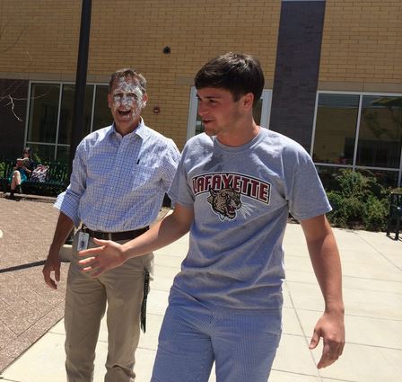 Leo and Dr. Willmore, right after Leo pied him in the face. We hope to see Leo on the graduation stage this year. 