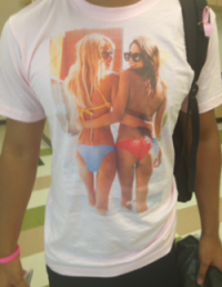 A Wakefield senior wearing a shirt displaying young girls in revealing clothing.