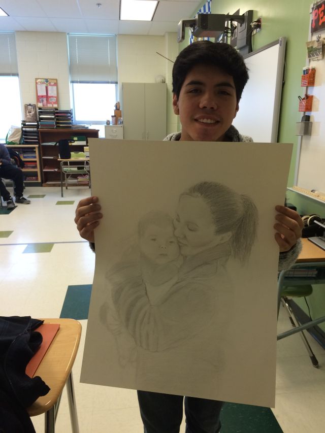 Alejandro submitted this drawing of his sister and her baby to the Scholastic Art Competition