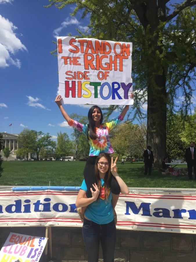 Juniors Lucia Chambi and Kaeli Williams stand tall for equal rights for all human beings.