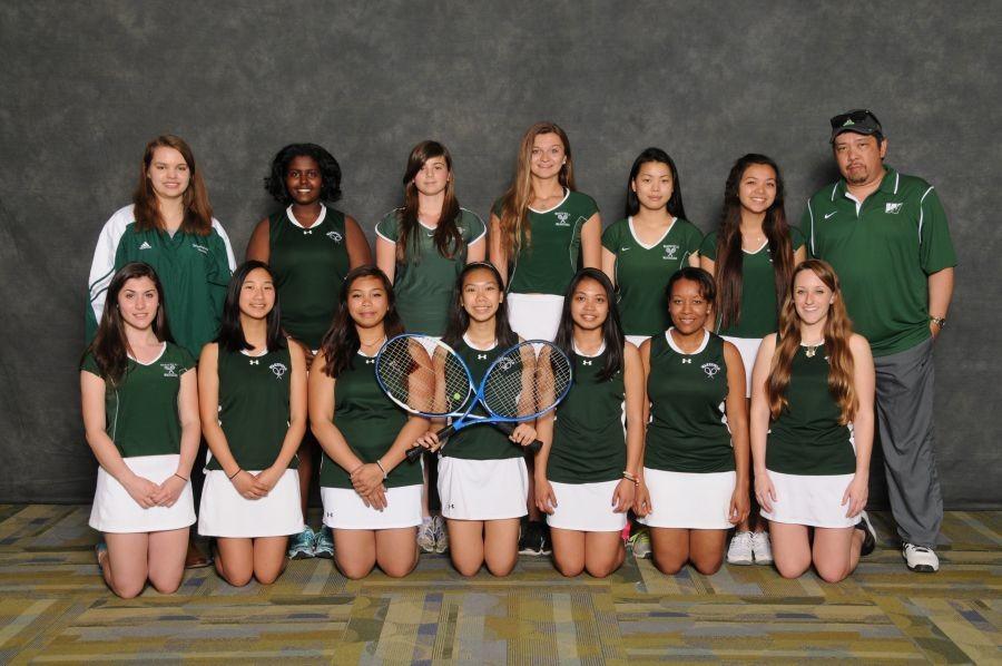 Girls Tennis pose for their group photo. They had already won their matches against Hayfield, Mount Vernon, Edison, and Falls Church when this picture was taken.