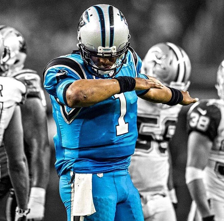 Cam Newton hits the dab in the end zone. 