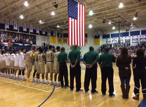 The flag came down from the rafters!