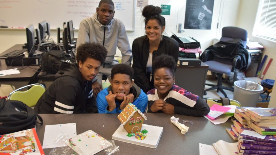 Juniors Nick Cameron, Kali Burroughs, Jami Tham and Sophomore Trevon Smith are all smiles about their finished product. 