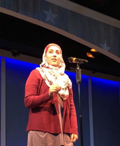 Shahad seconds before she begins reciting her poem.