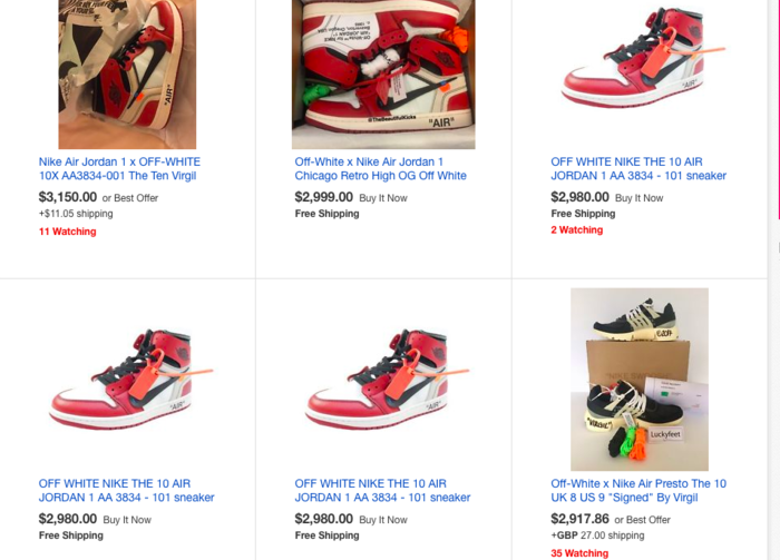 Jordan 1 Off White Prices on Ebay
