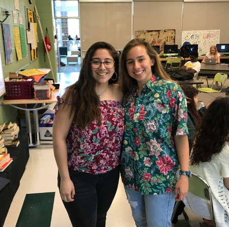 Ana Sofia and Ena wear Hawaiian shirts for spirit day before Fridays Lacrosse game.