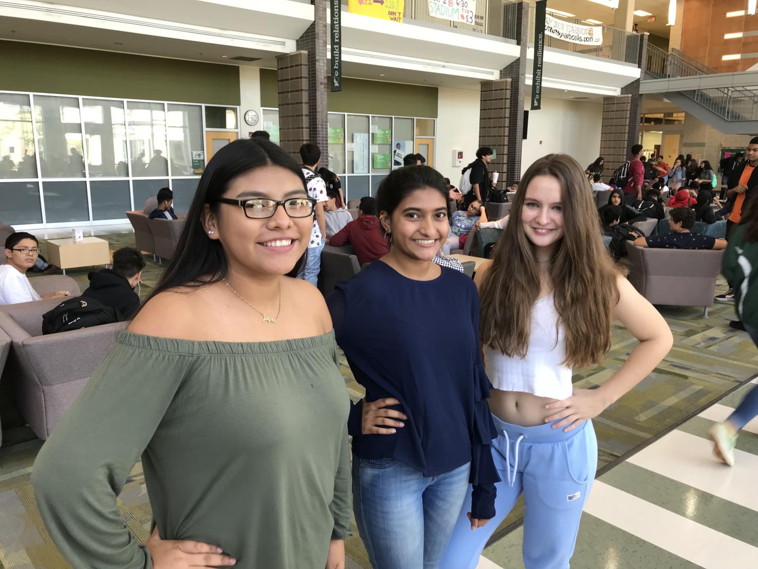 Sophomore Jayra Rocha, senior Mehak Shah, and junior Sydney Coldren wore what they wanted to school today.