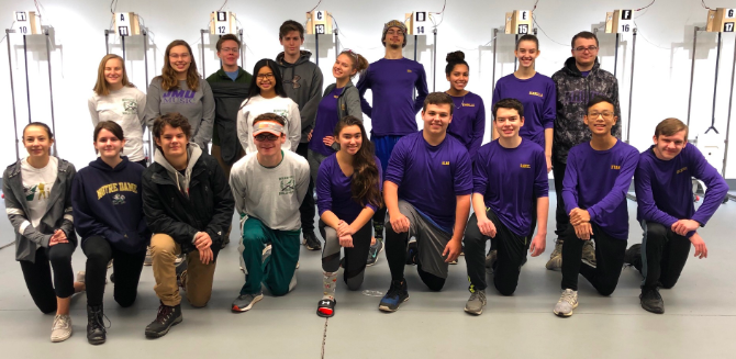 Wakefield's Air Rifle team at a meet competing with Lake Braddock Secondary School.