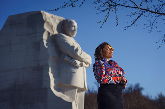 Ms. Dempsey-Waters at the MLK jr. Memorial in Washington DC.