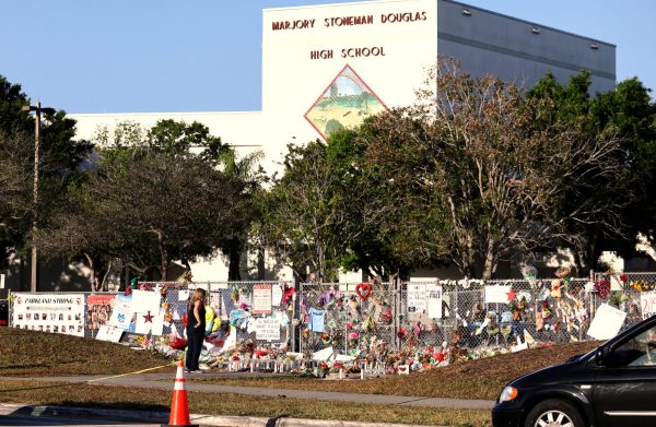 A memorial seen outside of Marjory Stoneman Douglas High School as students arrived for the first time since the mass shooting in Parkland, Florida, REUTERS/Mary Beth Koeth